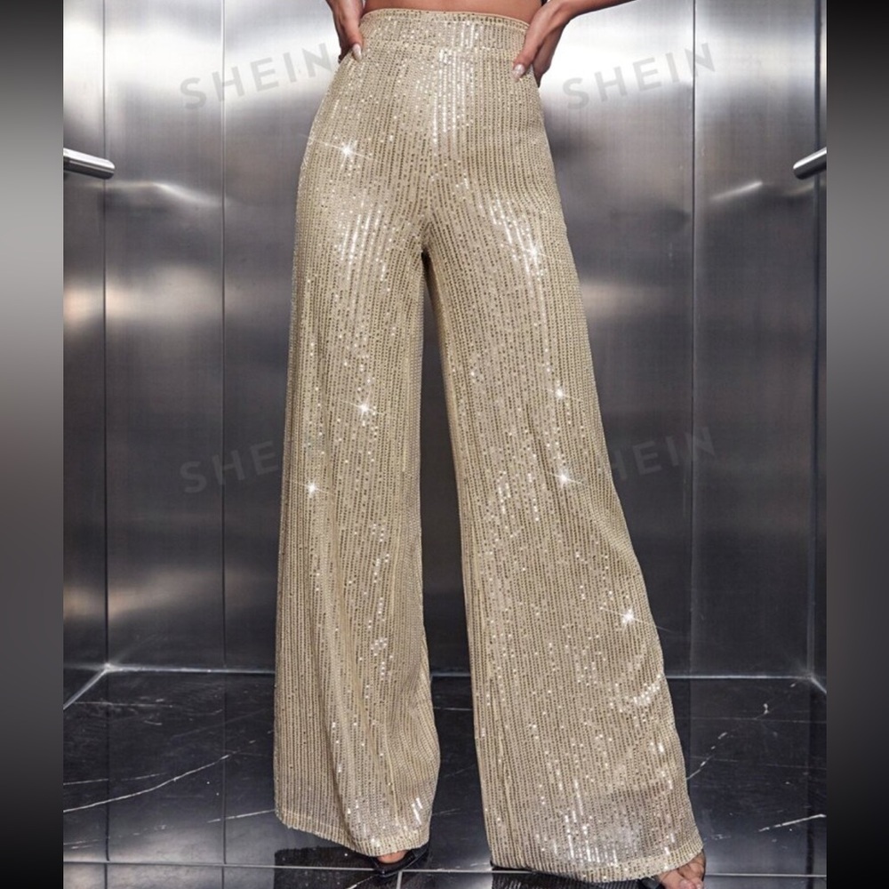 High waisted sequin wide leg pants